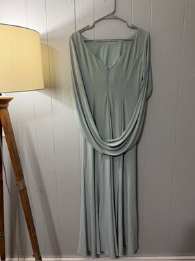 Azazie Dusty Sage Green Cape Sleeve Draped Formal Maxi Dress